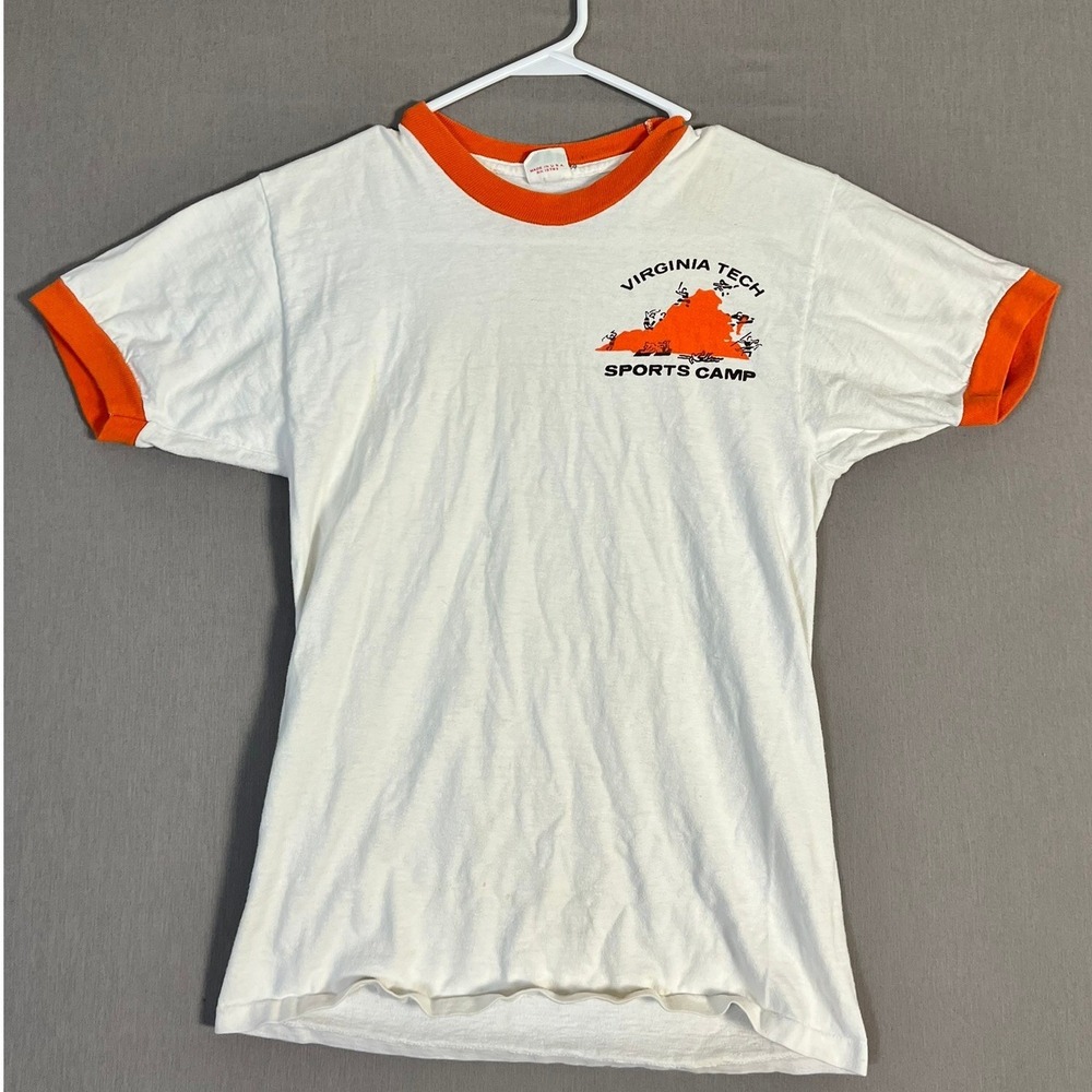 VTG Virginia Tech Collegiate Pacific Ringer Tee L White Orange Sports Camp Good